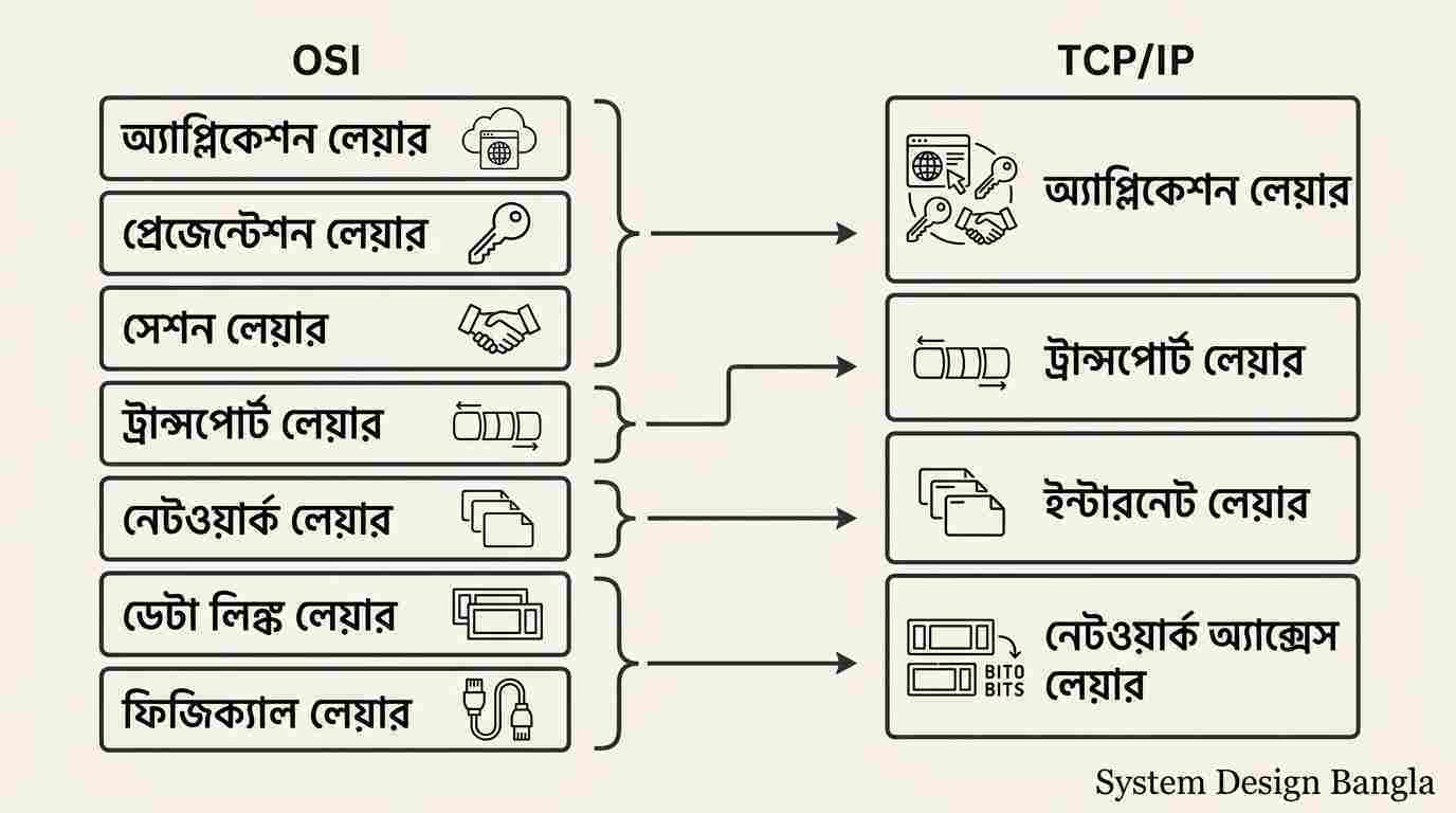 OSI TCP IP layers comparison diagram
